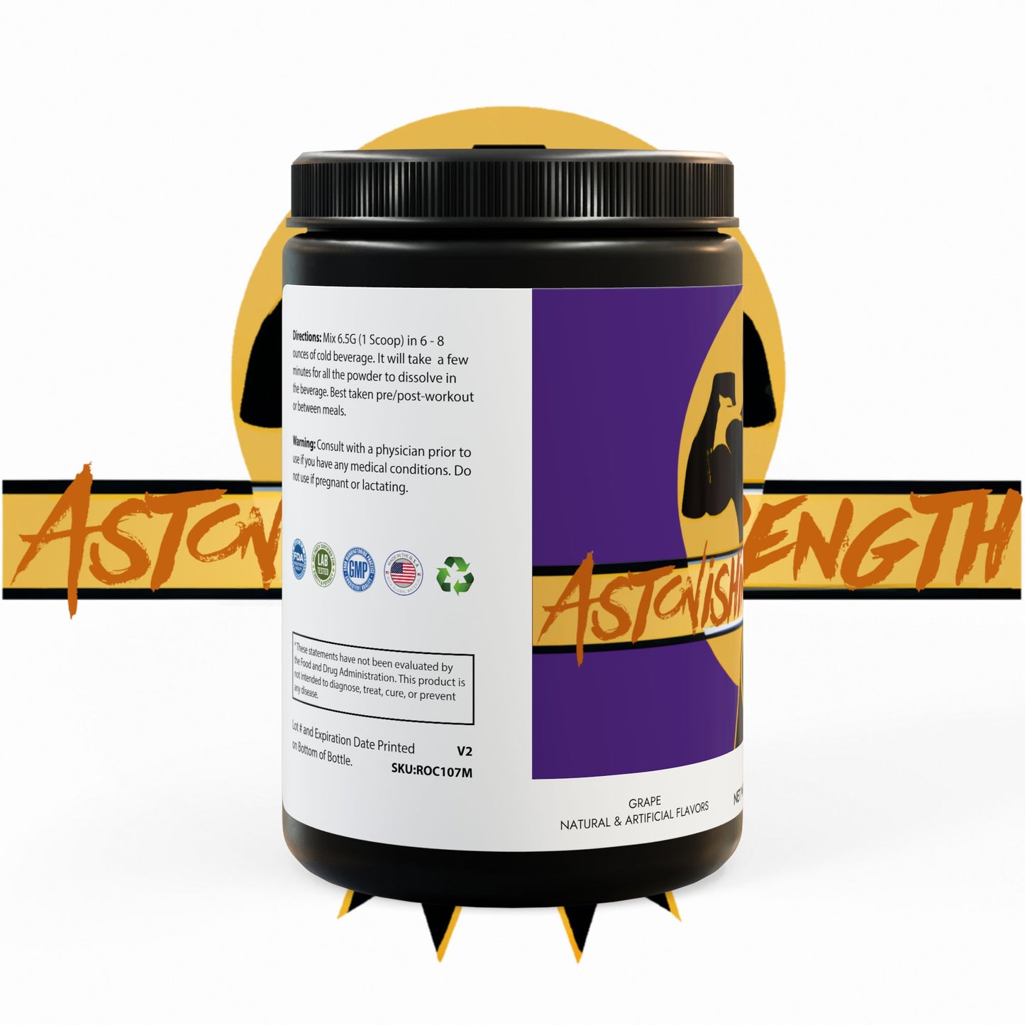 Astonishing Strength BCAA Supplement, Grape (325g, 11.46oz, 50 servings) Printify